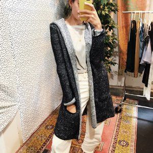 Zara Navy Knit Hooded Cardigan